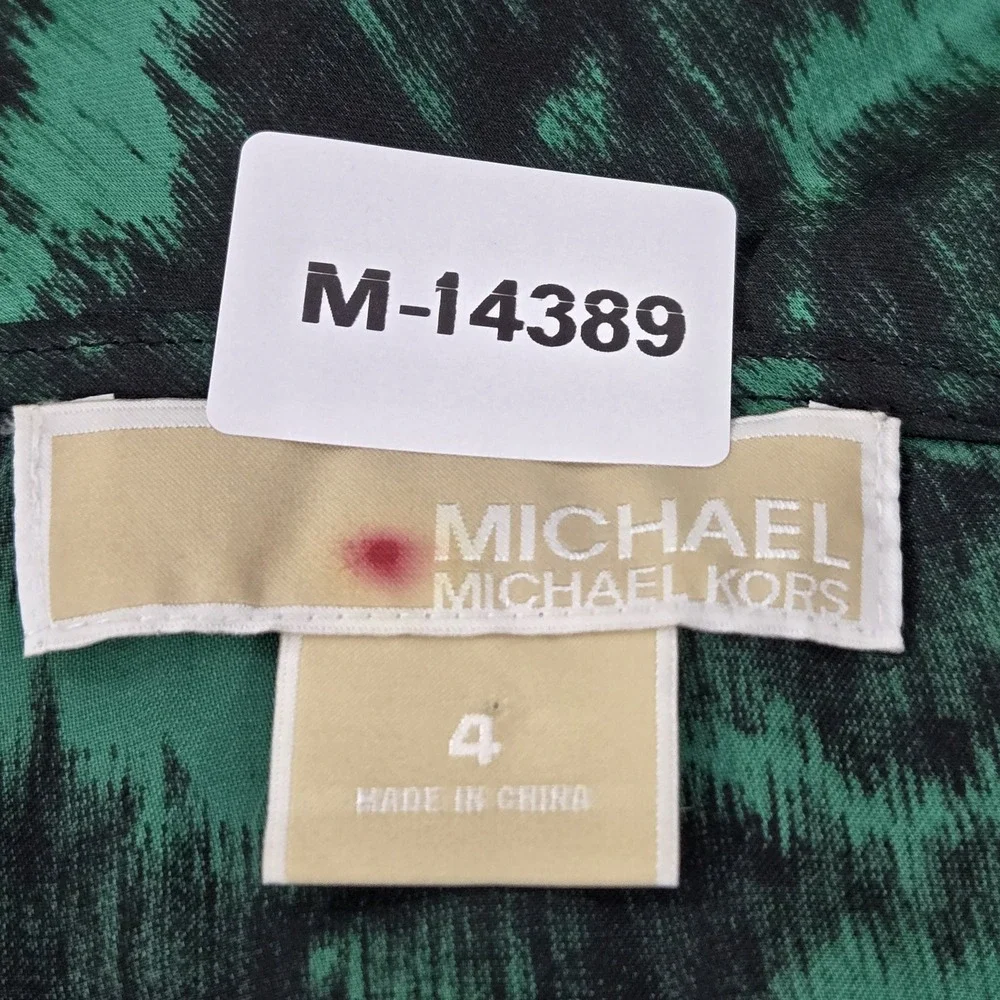 Michael Kors Women Blouse 4 Green Animal Print Bow Cowl Neck Pullover